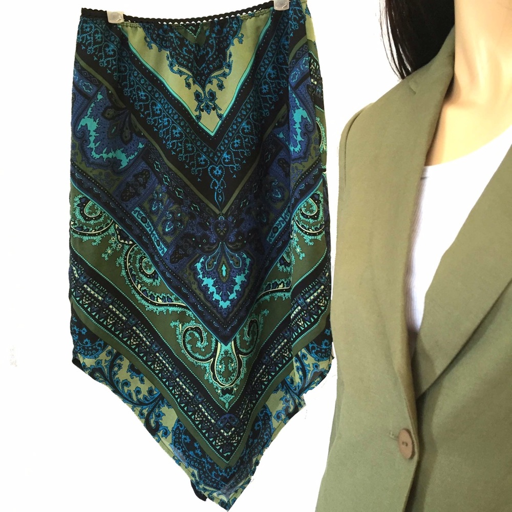 Printed asymmetrical A line skirt, lined